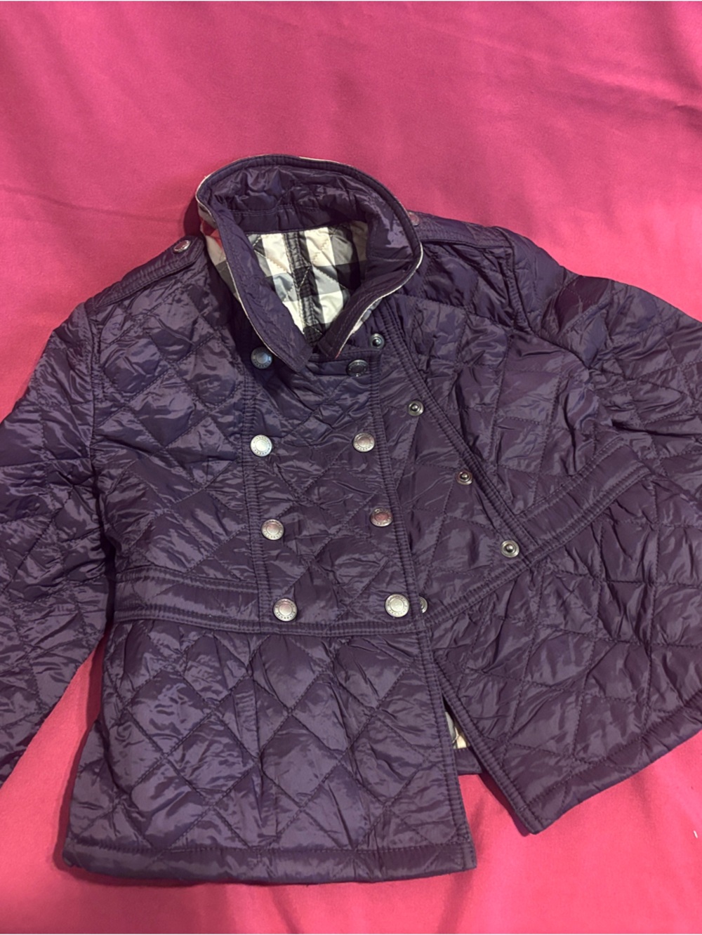 Burberry Kids Quilted Double-Breasted Puffer Jacket - Plum